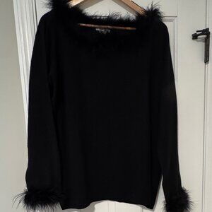 Worthington Womens Plus 2X Black Pullover Sweater Feather Collar Cuffs Cowl Neck